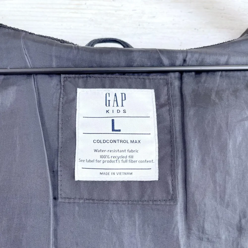 GAP Kids Wamest Puffer Jacket Black Full Zip Hooded Water Resistant Boys Large